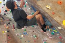 Noah Drake Duval participates in the self-scored bouldering competition April 8.